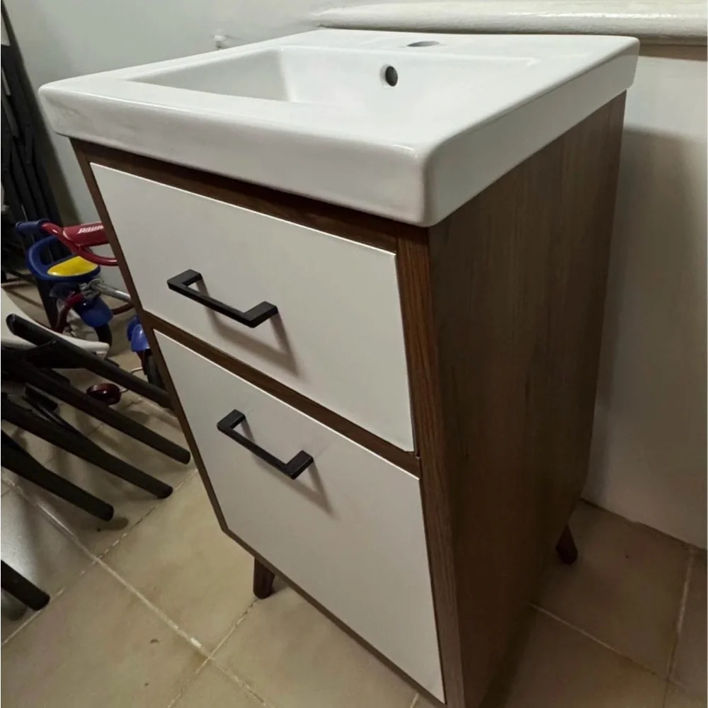Modern White Bathroom Vanity with Wood Accents